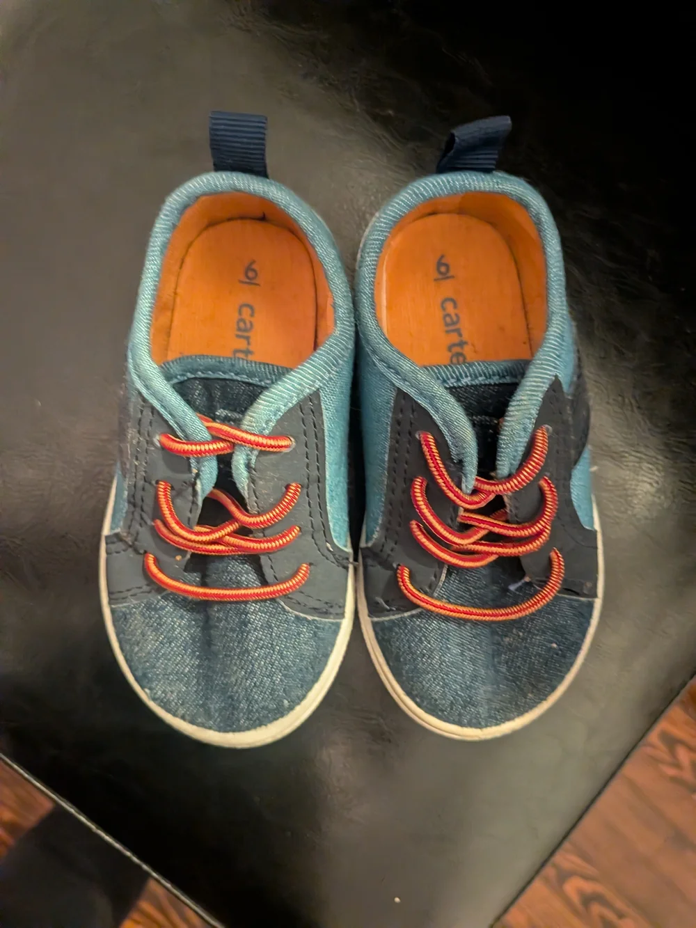 Carter's Toddler Denim-Look Sneakers with Teal Trim and Orange Laces